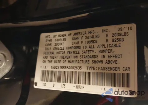 2011 Honda Accord 2.4 Ex-L z USA, uszkodzony, nr VIN 1HGCS1B89BA002635